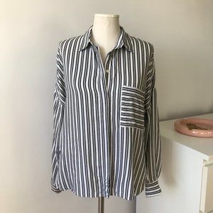 H&M White Black Striped Button Down Blouse